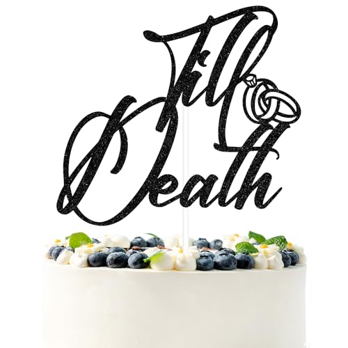 Black Glitter Cake Topper - Till Death Skull Wedding & Halloween Party Decorations