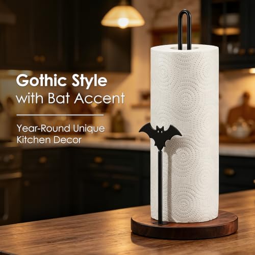 Gothic Bat Wooden Paper Towel Holder Countertop - Black Iron Decor