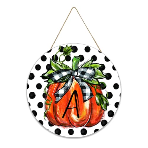 Smile Fall Thanksgiving Wooden Door Hanger with Monogram Letter A - Pumpkin Decor Variation A