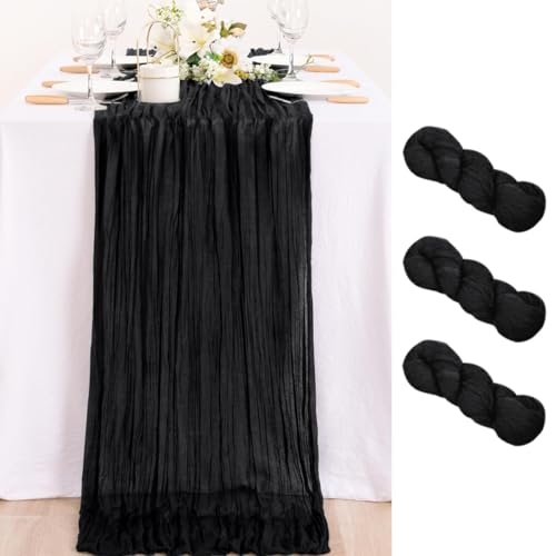 Black Halloween Fall Cheesecloth Table Runner 10 Ft 3-Pack - Gothic Decor