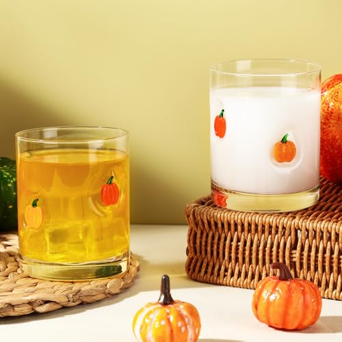 Pumpkin Icon Juice Glasses Set - Fall Halloween Drinking Cups, 2 Pieces
