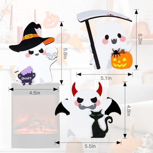 Cute Medium Ghost Halloween Decor Set - Spooky Indoor Table & Tiered Tray Pumpkin Decorations - Double-Sided Halloween Figures