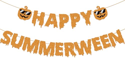 Summer Halloween Banner with Glitter Pumpkin Decorations for Summerween Party