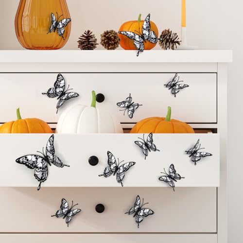 Halloween Wall Sticker Butterfly Decals with Skull Design - 24PCS Black Bats Variation