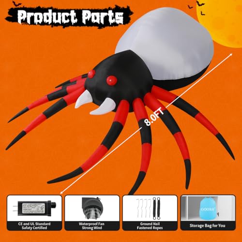Halloween Inflatable Spider Decoration with LED Lights - 5 & 8 Feet Outdoor Yard Decor