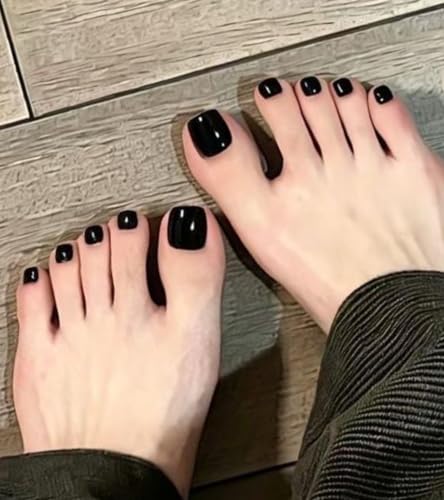 Black Reusable Press-On Toenails for Women - Artquee, 32 Pcs