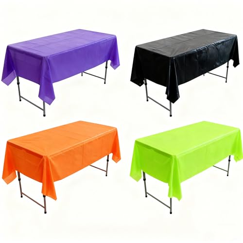 Halloween Plastic Tablecloths 54x108 Inch Disposable Rectangle Cover Set - Orange, Black, Purple, Green
