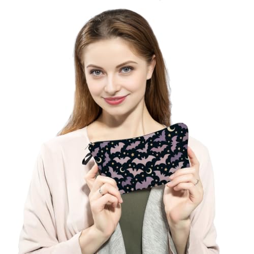 Small Cosmetic Bag with Crescent Moon Bat Print - Variation hzj0990