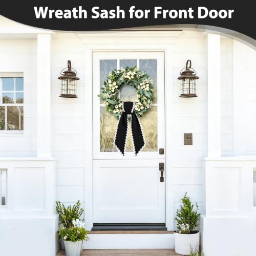 Black Wreath Sash for Front Door - 2 Pack Halloween & Holiday Decorations