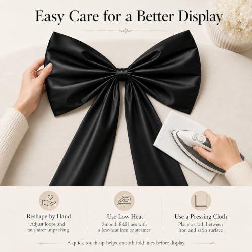 Large Black Satin Bow Wall Decor - 20x35 Inch Pre-Tied Ribbon for Gothic & Party Backdrops