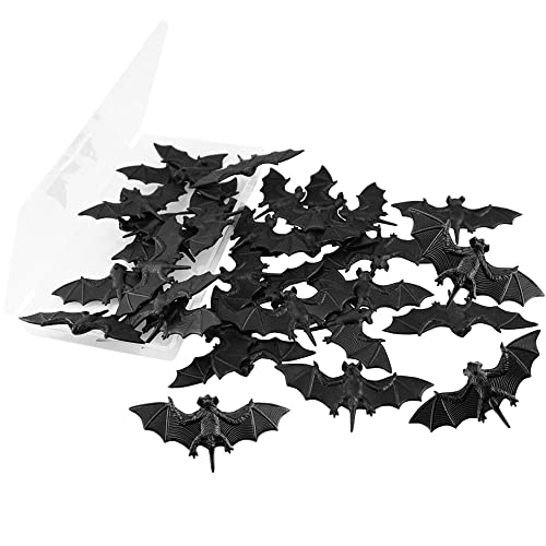 Halloween Plastic Bat Decorations - 30 Small Realistic Black Bats for Spooky Party Atmosphere