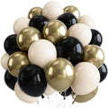 Black White Gold Balloons Set - 50pcs 12 Inch Latex for Birthday Party Decorations