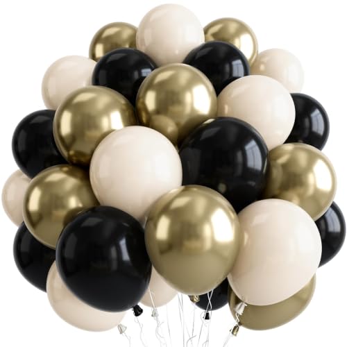 Black White Gold Balloons Set - 50pcs 12 Inch Latex for Birthday Party Decorations