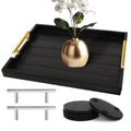 Large Black Wooden Serving Tray with Handles - Rustic Home Decor