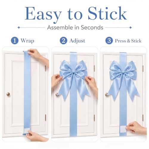 Light Blue Christmas Cabinet Ribbons Bows Set of 6 - Festive Kitchen Decor