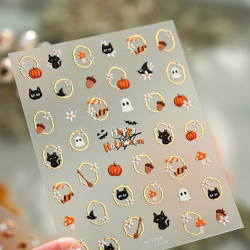 Halloween Nail Stickers - Cute Ghost Black Cat Pumpkin Design - Variation 26