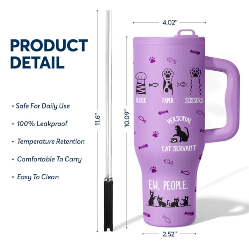 34HD Black Cat Tumbler 40oz with Handle & Straw - Purple Cat Variation