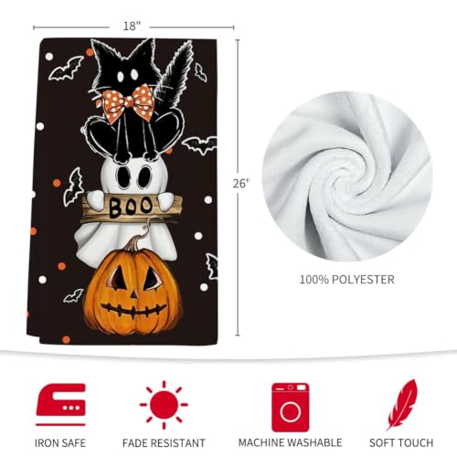Halloween Kitchen Towels Black Cat Pumpkin Ghost Dish Towels 18x26