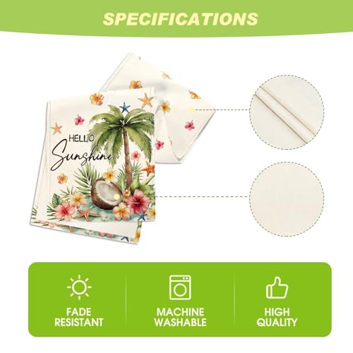 Summer Table Runner 13x60 Inch Coconut Tree Flowers Starfish Beach Decor - Beige