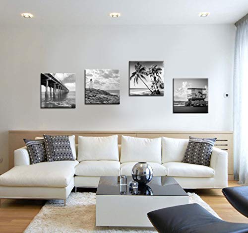 16x16 Inch Multi Panel Beach Wall Art Florida Seascape Lighthouse Set - Ready to Hang
