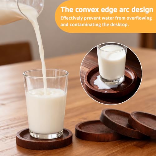 Wood Coasters Set of 4 with Holder for Drinks Table Decor