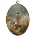Christian Wall Art Decor Jesus and Lamb Oval Canvas Print - Religious Home Decor