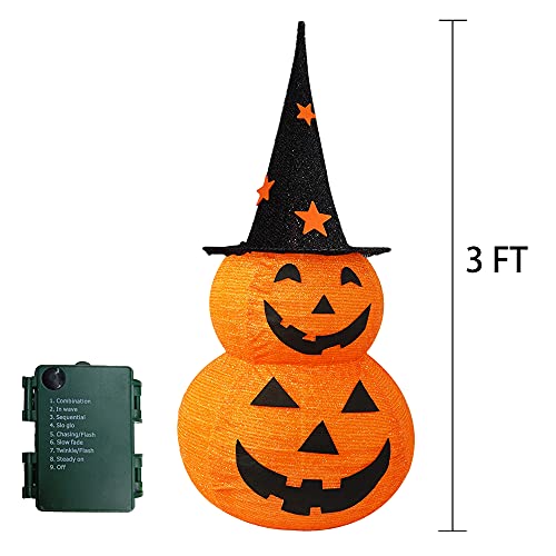 3 Ft Collapsible Pumpkin Man Halloween Decoration with LED Lights & Star Hat