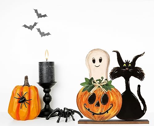 Halloween Wooden Signs Indoor Decor - Pumpkin Ghost Rustic Farmhouse Table Signs