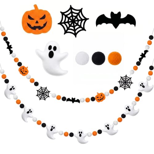 Halloween Felt Banner 2 Pcs Ghosts Pom Poms Halloween Decorations