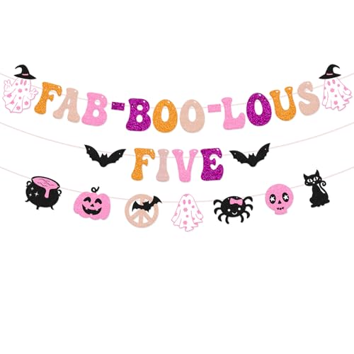 Halloween Glitter Banner for Fifth Birthday Party - Spooky Cute Decorations