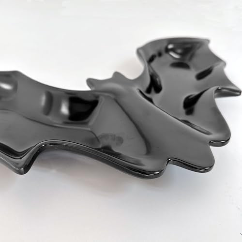 Bat-Shaped Melamine Serving Platter - Halloween Party Tray, Black, 16 x 8.5 Inch