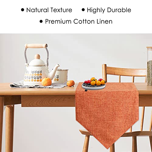 Farmhouse Burlap Cotton Linen Table Runner 12x70 Inch - Orange, Rustic Decor