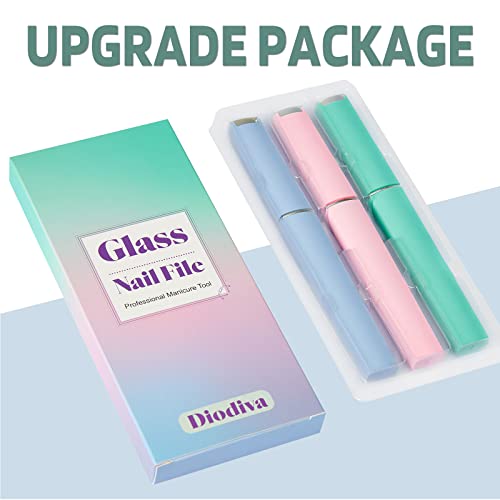 Glass Nail File 3 Pack for Natural Nails, Stocking Stuffers for Women Adults Unique Christmas Gifts Crystal Fingernail Files with Case Etched Nail Filer Professional Nail File Glass Lima de uñas