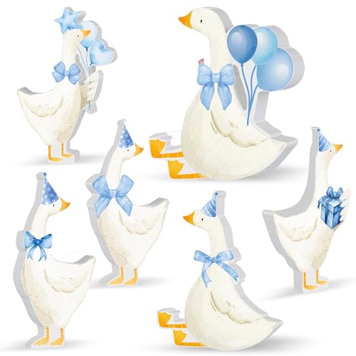 Blue Silly Goose Birthday Party Decorations - 6 Wooden Table Centerpieces for 1st Birthday