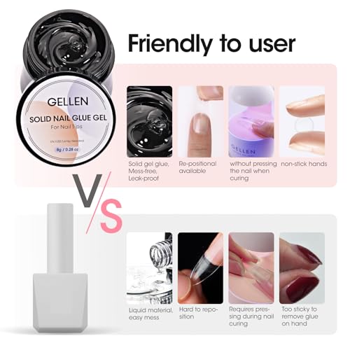 Solid Nail Glue Kit with 8G Glue and Mini UV/LED Lamp - Repositionable & Strong Hold