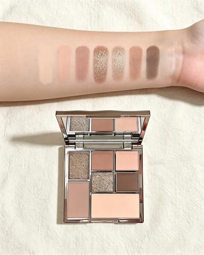 7 Color Eyeshadow Palette - Nude Pink Beige Brown Matte to Glitter - Variation 01