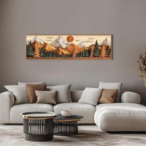 48 Inch Boho Mountain Wall Art Framed Canvas Landscape Sunset Nature Forest