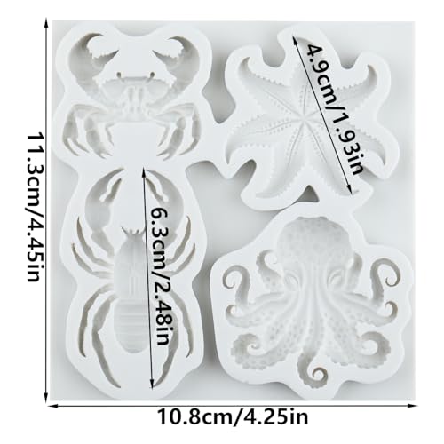 Marine Theme Silicone Mold Crab Starfish Octopus Cake Decorating Fondant Mold - Style K