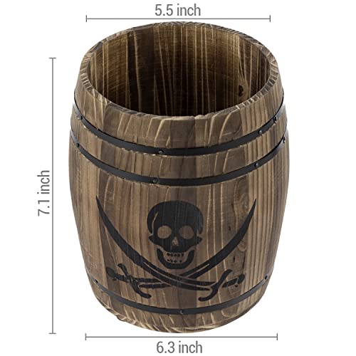 Pirate Rum Cask Utensil Crock with Burnt Wood & Pirate Pattern Variation