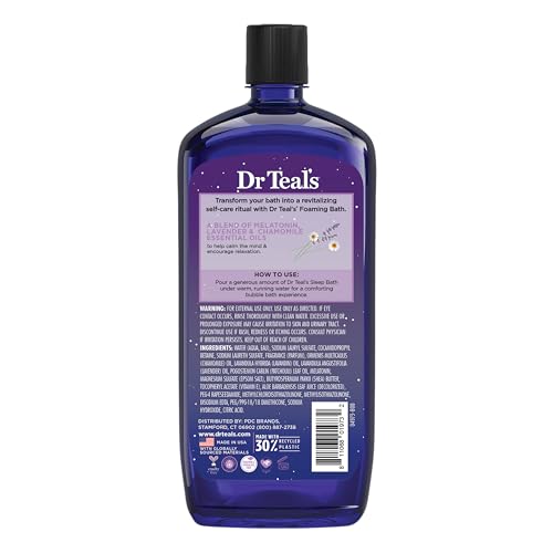 Dr Teal's Foaming Bath with Pure Epsom Salt, Melatonin Sleep Soak with Essential Oil Blend, 34 fl oz (Pack of 4)