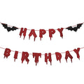 Halloween Birthday Banner - Red Glitter Dripping Blood & Bat Accents - Gothic Horror Party Decorations - Variation of THIS Listing