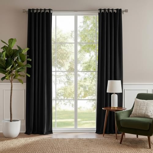 Black Velvet Blackout Curtains 52W x 90L - Set of 2 for Bedroom & Living Room - Includes Variation Black/52W x 90L