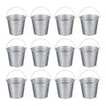 Mini Metal Buckets Set - 12 Colorful Galvanized Containers with Handles, 5.1x4.7 Inches, Silver