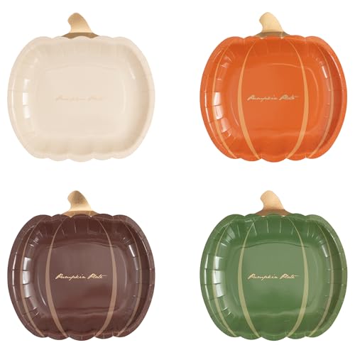 Fall Pumpkin Paper Plates 40 Pack, 9 Inch Thanksgiving Tableware, Autumn Party Decor