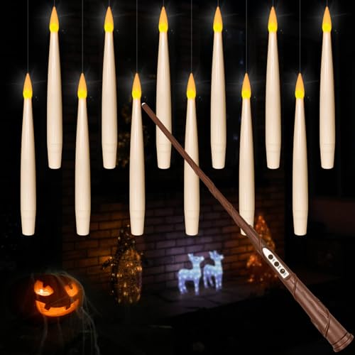 Floating Candle Set with Remote & Timer - Halloween Decor, 12 Pieces, Flickering White Light