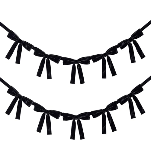 Black Velvet Garland with 5 Large Bows - 6 Ft Halloween Party Decor