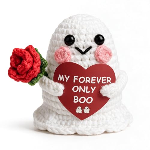 Crochet Ghost Halloween Decor with Rose - Handmade Indoor Holiday Accent
