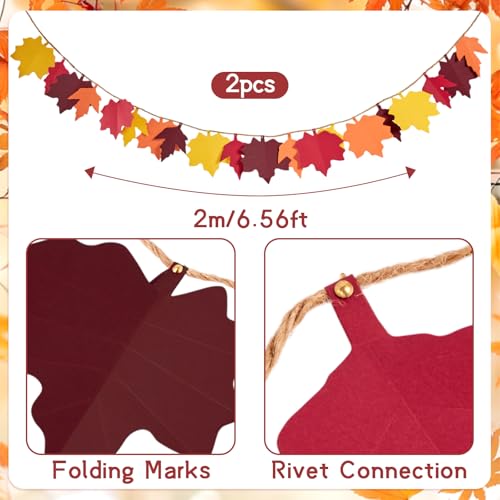 Fall Maple Leaf Garland 2-Pack - Autumn Decorations for Home Interior Holiday Decor