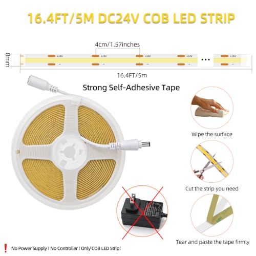 24V COB LED Strip Lights ICE Blue 16.4ft High Density Flexible Decor