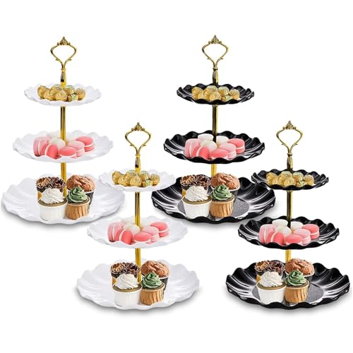 4 Pack 3-Tier Plastic Cupcake Stands Dessert Display Cake Tower for Buffet & Parties
